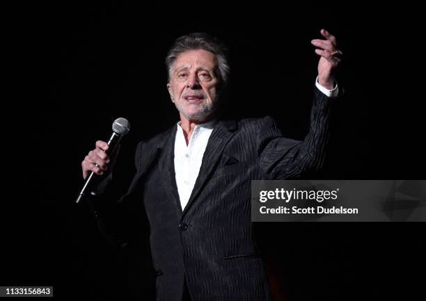 Rock and Roll Hall of Fame inductee Frankie Valli, founding member of The Four Seasons, performs onstage at Saban Theatre on March 01, 2019 in...