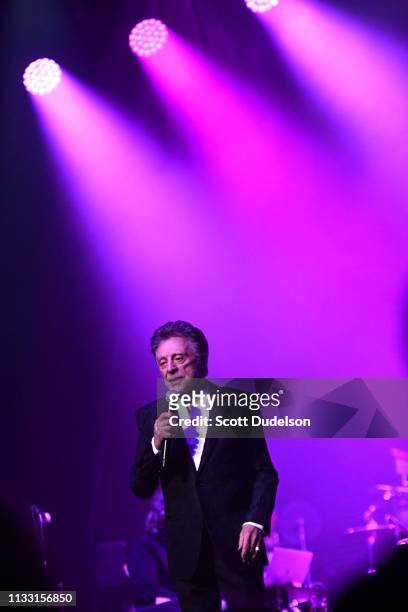 Rock and Roll Hall of Fame inductee Frankie Valli, founding member of The Four Seasons, performs onstage at Saban Theatre on March 01, 2019 in...