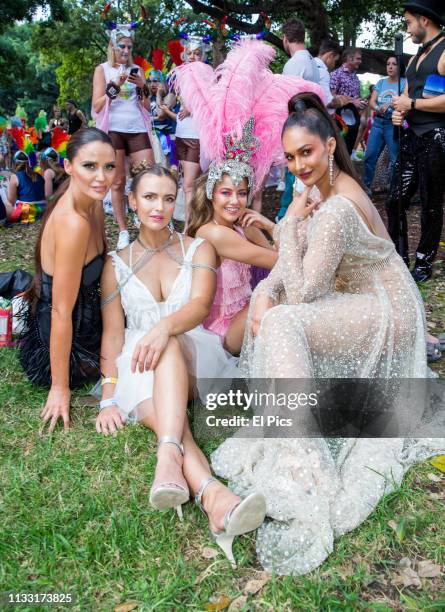 Neighbours cast dance away on their own Ramsay street float during the 2019 Sydney Gay & Lesbian Mardi Gras Parade on March 02, 2019 in Sydney,...