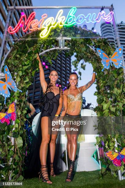 Neighbours cast dance away on their own Ramsay street float during the 2019 Sydney Gay & Lesbian Mardi Gras Parade on March 02, 2019 in Sydney,...