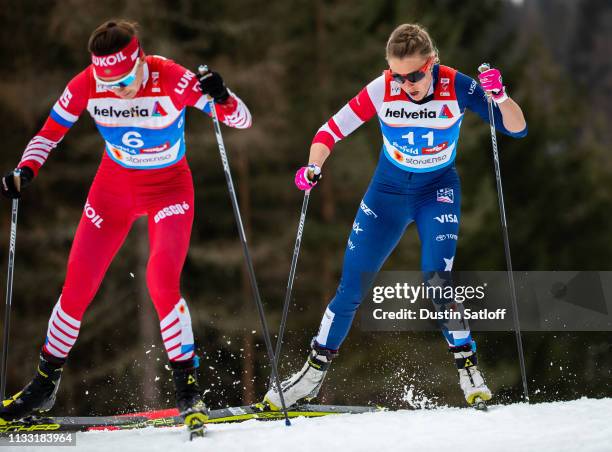Sadie Bjornsen of the United States competes in the Women's 30km Cross Country mass start during the FIS Nordic World Ski Championships on March 2,...