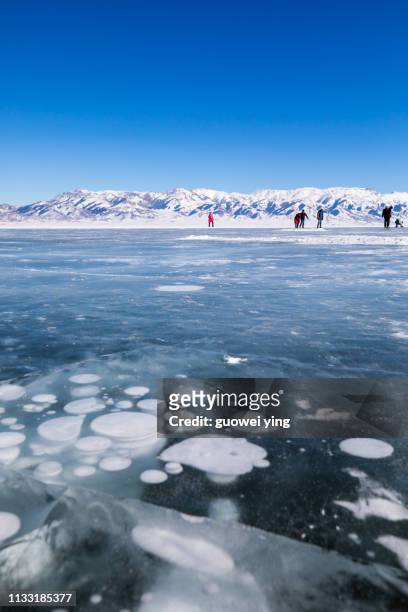 ice lake - ice bubbles - 冬天 fotografías e imágenes de stock