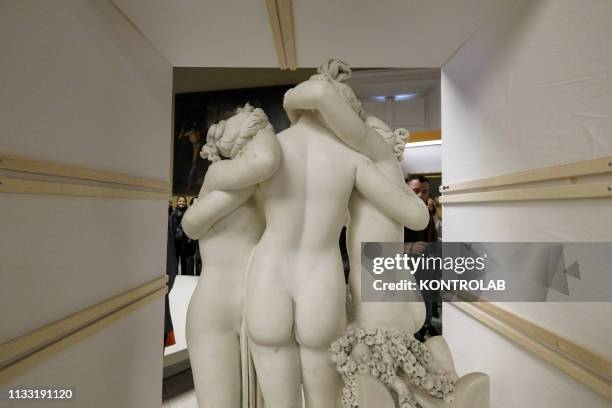 The statue called Three Graces by italian sculptor Antonio Canova, on its arrival from the Hermitage Museum of St. Petersburg at the Archaeological...