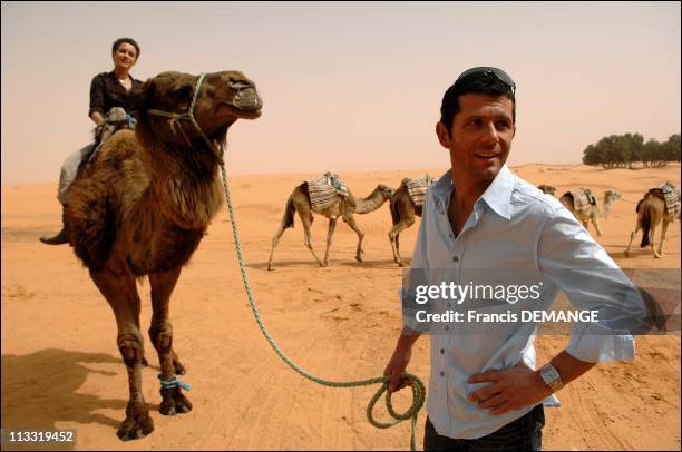 On The Marches Of The Show 'Echappees Belles' In Ksar Ghilane, Tunisia On March 15, 2007 - Stephane Bouillaud, and Sophie Jovillard, animators of the...