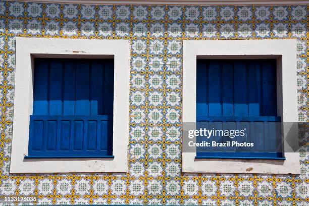 Historic travel, sobrados with facades of Portuguese azulejos - glazed tiles.