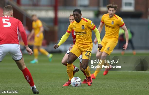 Marvin Sordell of Northampton Town moves forward with the ball during the Sky Bet League Two match between Crewe Alexandra and Northampton Town at...