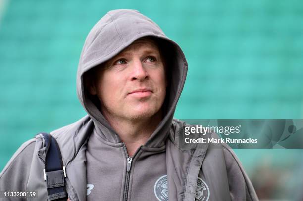 Neil Lennon, Interim manager of Celtic arrives at the stadium prior to the Scottish Cup quarter final match between Hibernian and Celtic at Easter...