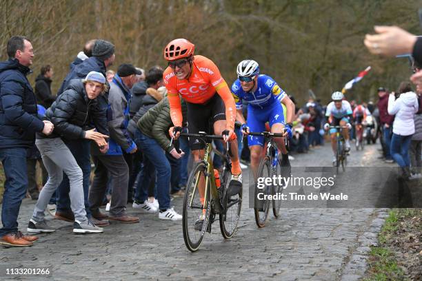 Greg Van Avermaet of Belgium and CCC Team / Zdenek Stybar of Czech Republic and Team Deceuninck Quick-Step / Bosberg / Cobblestones / Fans / Public /...