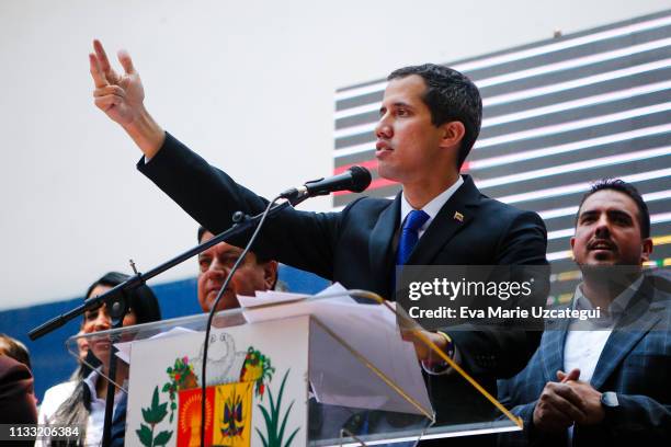 Venezuelan opposition leader Juan Guaidó, recognized by many members of the international community as the country's rightful interim ruler, speaks...