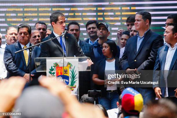Venezuelan opposition leader Juan Guaidó, recognized by many members of the international community as the country's rightful interim ruler, speaks...
