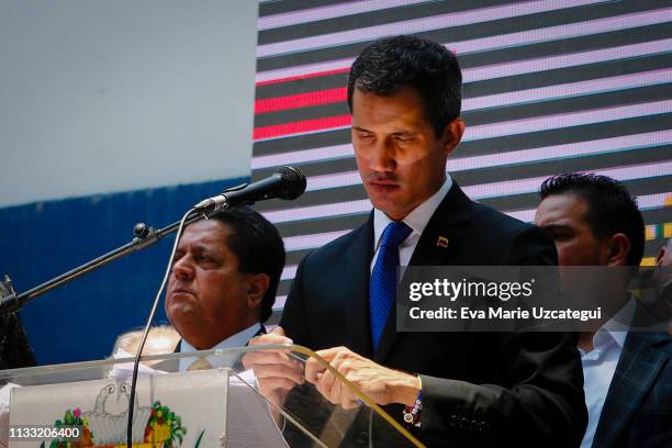 Venezuelan opposition leader Juan Guaidó, recognized by many members of the international community as the country's rightful interim ruler, speaks...