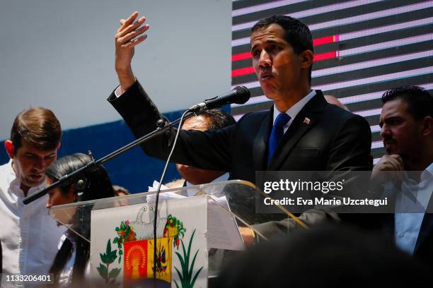 Venezuelan opposition leader Juan Guaidó, recognized by many members of the international community as the country's rightful interim ruler, speaks...