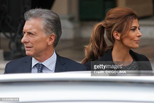 Argentina's President Mauricio Macri and his wife First Lady Juliana Awada arrive to the VIII International Congress of the Spanish Language at the...