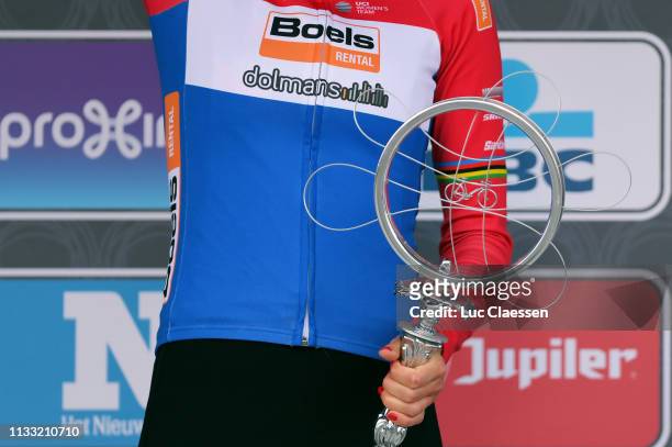 Podium / Chantal Blaak of The Netherlands and Boels Dolmans Cycling Team / Celebration / Trophy / during the 13th Omloop Het Nieuwsblad 2019, Women a...