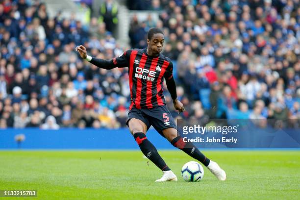 Terence Kongolo of Huddersfield Town during the Premier League match between Brighton & Hove Albion and Huddersfield Town at American Express...