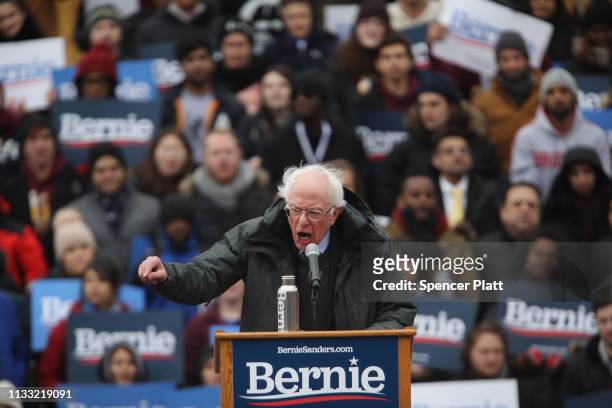 Democratic Presidential candidate U.S. Sen. Bernie Sanders speaks to supporters at Brooklyn College on March 02, 2019 in the Brooklyn borough of New...