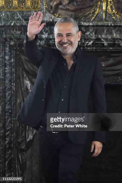 Fashion designer Elie Saab walks the runway during the finale of Elie Saab show as part of the Paris Fashion Week Womenswear Fall/Winter 2019/2020 on...