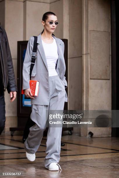 Bella Hadid is seen outside Haider Ackermann on Day 6 Paris Fashion Week Autumn/Winter 2019/20 on March 2, 2019 in Paris, France.