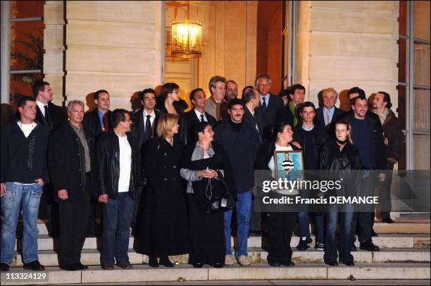 French Prime Minister Dominique De Villepin And French Minister Of Justice Pascal Clement Received 13 People Wrongfully Convicted Of Participating In...