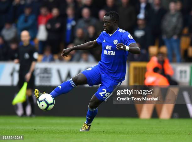 Oumar Niasse of Cardiff City during the Premier League match between Wolverhampton Wanderers and Cardiff City at Molineux on March 02, 2019 in...