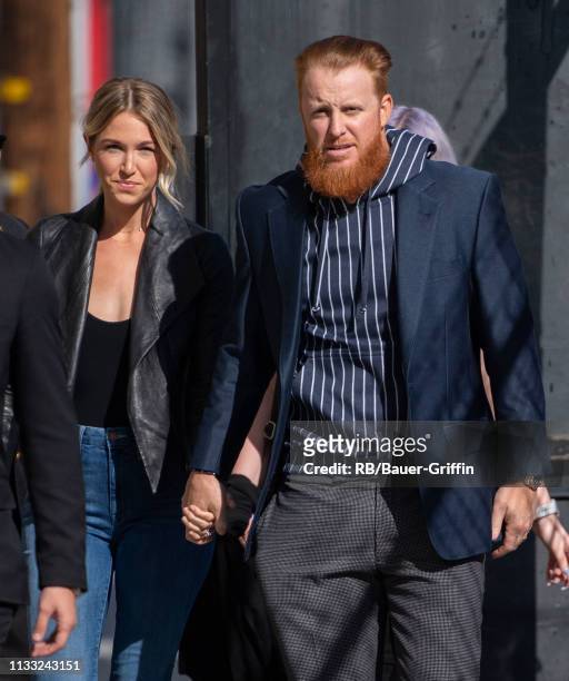 Kourtney Elizabeth and Justin Turner are seen at 'Jimmy Kimmel Live' on March 27, 2019 in Los Angeles, California.
