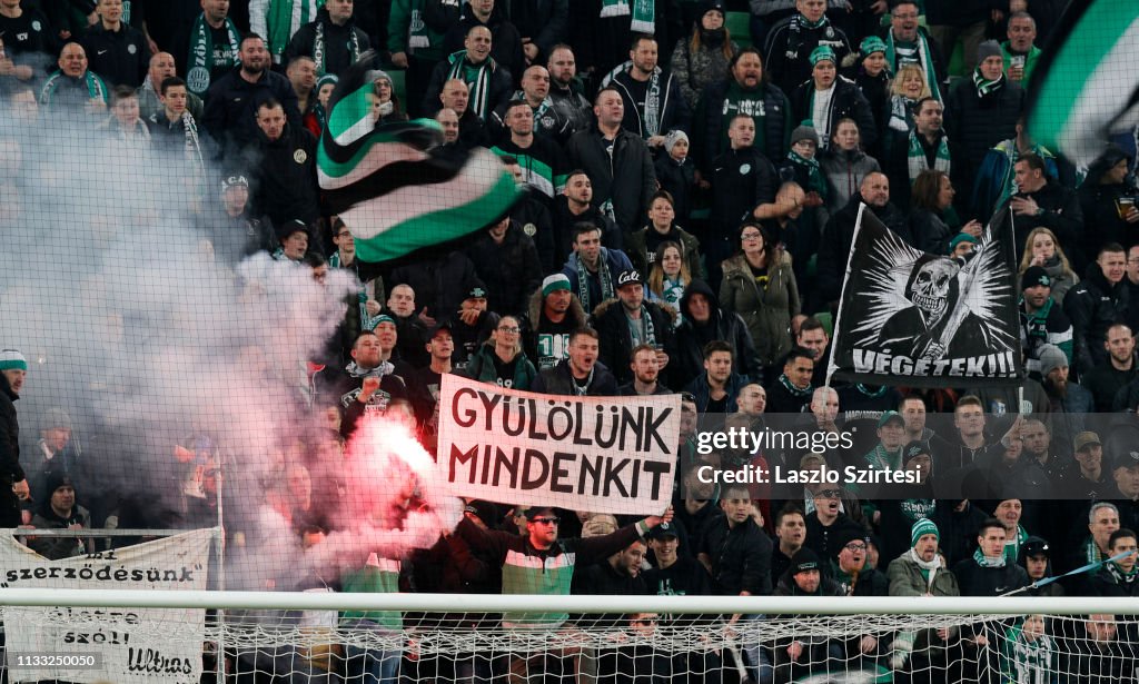The ultras of Ferencvarosi TC show a banner with text We hate News  Photo - Getty Images
