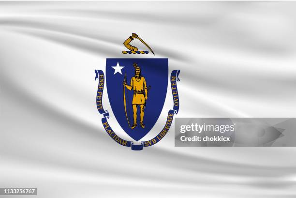 massachusetts waving flag - massachusetts flag stock illustrations