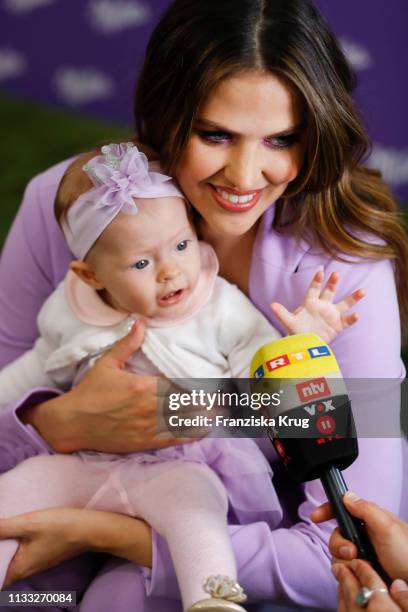 Hana Nitsche and her daugther Aliya during the Milka Easter Event with Lieferando.de in Duesseldorf on March 28, 2019 in Duesseldorf, Germany.