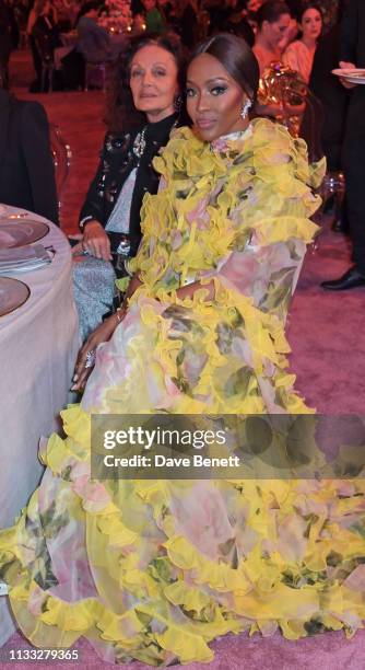 Diane von Furstenberg and Naomi Campbell attend the Fashion Trust Arabia Prize awards ceremony on March 28, 2019 in Doha, Qatar.