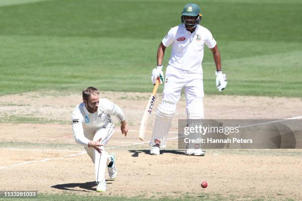 Kane Williamson of the Black Caps fields during day four of the First Test match in the series between New Zealand and Bangladesh at Seddon Park on...