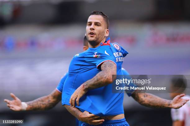 Edgar Mendez of Cruz Azul celebrates after scoring the second goal of his team during the 9th round match between Cruz Azul and Necaxa as part of the...