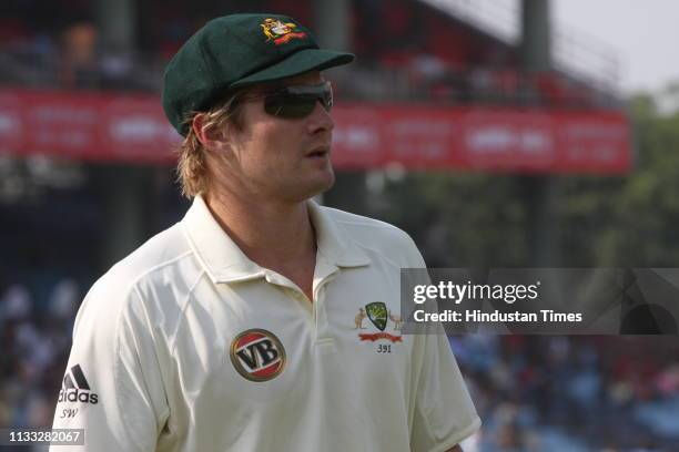 Australian cricketer Shane Watson during the first day of the third Test match between Australia and India at Feroz Shah Kotla ground, on October 29,...