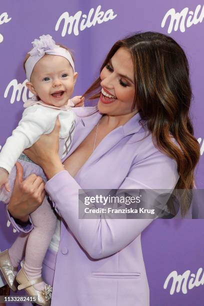 Hana Nitsche and her daugther Aliya during the Milka Easter Event with Lieferando.de in Duesseldorf on March 28, 2019 in Duesseldorf, Germany.