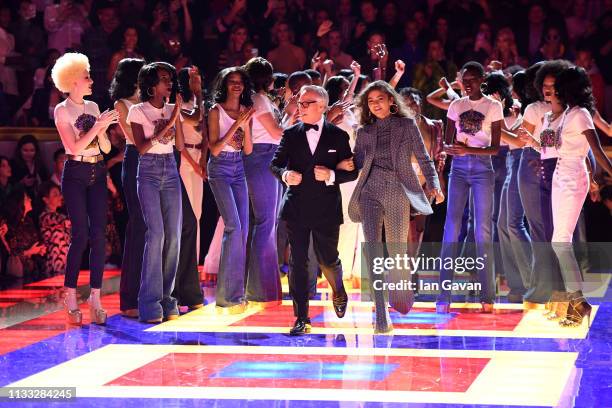 Designer Tommy Hilfiger and Zendaya walk the runway with models during the finale of the Tommy Hilfiger TOMMYNOW Spring 2019 : TommyXZendaya...