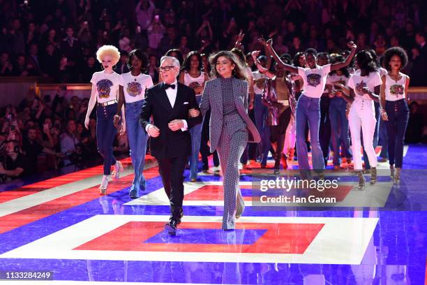 Designer Tommy Hilfiger and Zendaya walk the runway with models during the finale of the Tommy Hilfiger TOMMYNOW Spring 2019 : TommyXZendaya...