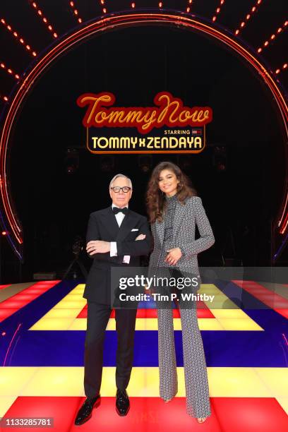 Designer Tommy Hilfiger and Zendaya pose on the runway during the Tommy Hilfiger TOMMYNOW Spring 2019 : TommyXZendaya Premieres at Theatre des...