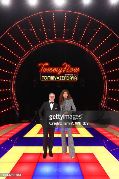 Designer Tommy Hilfiger and Zendaya pose on the runway during the Tommy Hilfiger TOMMYNOW Spring 2019 : TommyXZendaya Premieres at Theatre des...