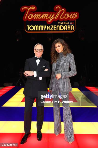 Designer Tommy Hilfiger and Zendaya pose on the runway during the Tommy Hilfiger TOMMYNOW Spring 2019 : TommyXZendaya Premieres at Theatre des...