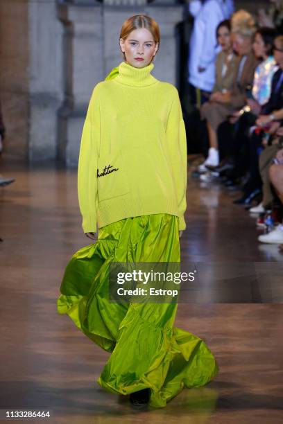 Model walks the runway at the Talbot Runhof show at Paris Fashion Week Autumn/Winter 2019/20 on March 2, 2019 in Paris, France.