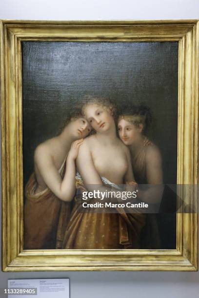 Painting of "Three Graces" by the artist and sculptor Canova, inside the exhibition at the Archaeological Museum of Naples.