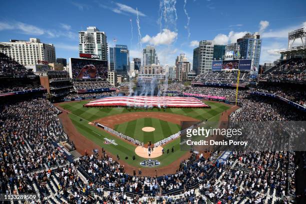 General view before the game between the San Diego Padres and the San Francisco Giants on Opening Day at Petco Park March 28, 2019 in San Diego,...