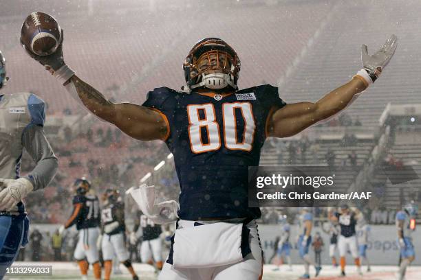 Sean Price of Orlando Apollos reacts after scoring a two-point conversion against the Salt Lake Stallions during their Alliance of American Football...