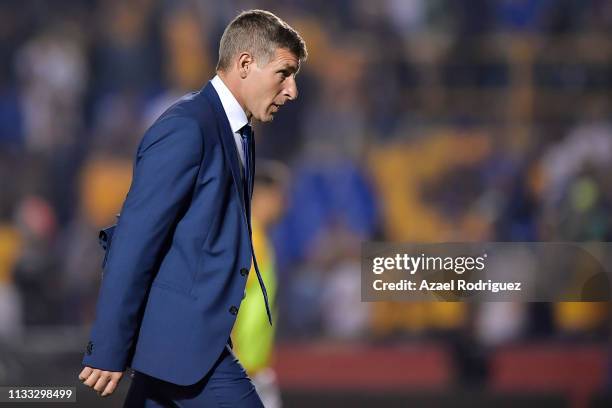 Martín Palermo coach of Pachuca reacts at the end of the 9th round match between Tigres UANL and Pachuca as part of the Torneo Clausura 2019 Liga MX...