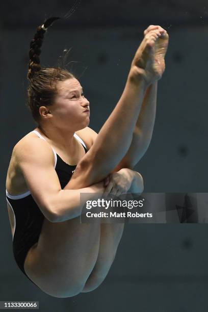 Tina Punzel of Great Britain competes during the Women's 3m Springboard semifinal on day three of the FINA Diving World Cup Sagamihara at Sagamihara...