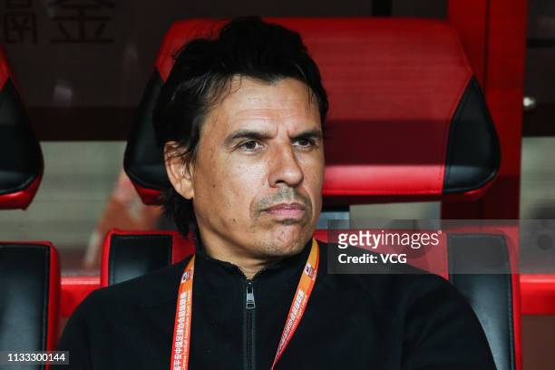 Hebei CFFC manager Chris Coleman reacts during the first round match of 2019 Chinese Football Association Super League between Shenzhen F.C. And...