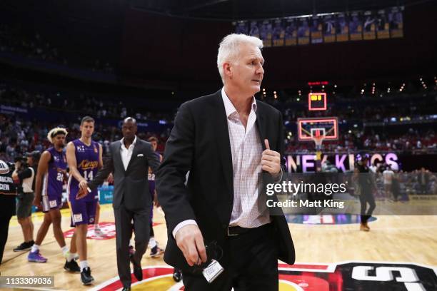 Sydney Kings coach Andrew Gaze walks off after full-time during game two of the NBL Semi Final series between the Sydney Kings and Melbourne United...