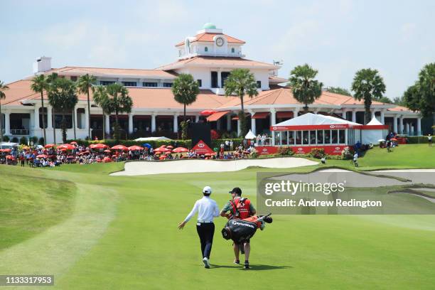Sung Hyun Park of South Korea walks on the 18th hole during the final round of the HSBC Women's World Championship at Sentosa Golf Club on March 03,...