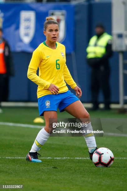 Tamires of Brazil plays during the 2019 SheBelieves Cup match between Brazil and Japan at Nissan Stadium on March 2, 2019 in Nashville, Tennessee.
