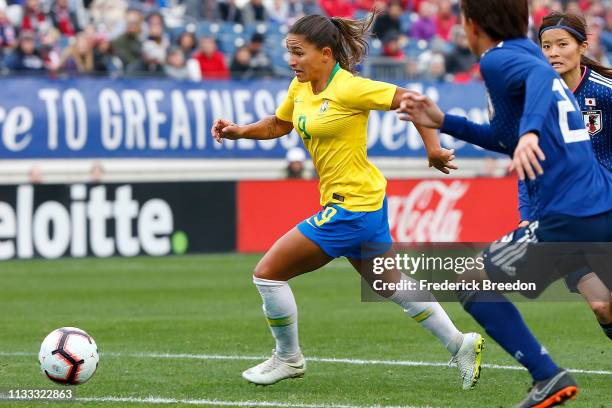 Debinha of Brazil plays during the 2019 SheBelieves Cup match between Brazil and Japan at Nissan Stadium on March 2, 2019 in Nashville, Tennessee.