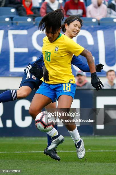 Geyse of Brazil plays during the 2019 SheBelieves Cup match between Brazil and Japan at Nissan Stadium on March 2, 2019 in Nashville, Tennessee.